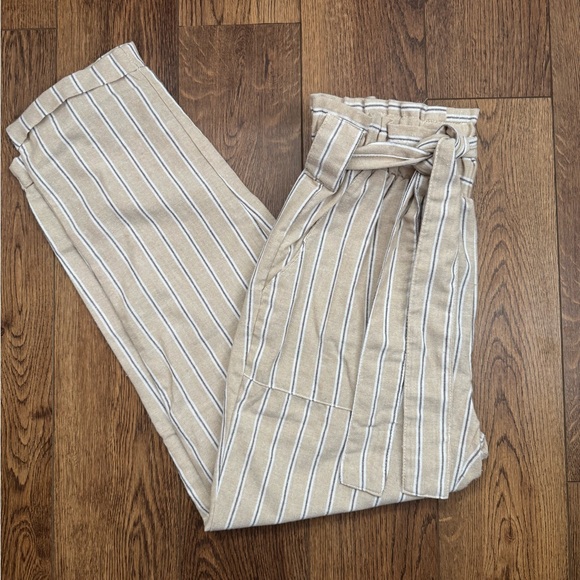 Ci Sono Pants - Ci Sono Paper Bag Pants Women's Medium Beige White Stripes Stylish